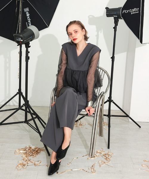 DONOBAN（ドノバン）の「【ANDRESD】peplum tulle set up pants dress［ペプラムチュールセットアップパンツドレス］（ドレス・レディース・ブラック/チャコールグレー/ベージュ・S/M/L）」の10枚目の写真