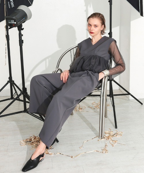 DONOBAN（ドノバン）の「【ANDRESD】peplum tulle set up pants dress［ペプラムチュールセットアップパンツドレス］（ドレス・レディース・ブラック/チャコールグレー/ベージュ・S/M/L）」の14枚目の写真