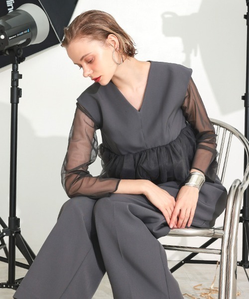 DONOBAN（ドノバン）の「【ANDRESD】peplum tulle set up pants dress［ペプラムチュールセットアップパンツドレス］（ドレス・レディース・ブラック/チャコールグレー/ベージュ・S/M/L）」の17枚目の写真