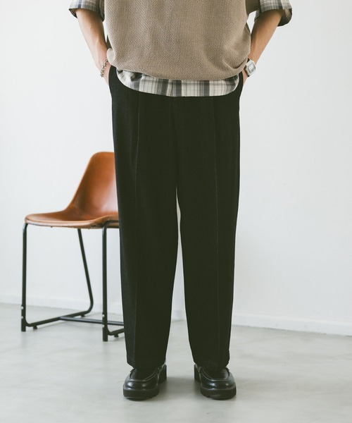 ミスターオリーブ　ベルテッド　デニムスラックス　ワイドパンツ　インディゴ BEATJIVE デニム スラックス 薄手 涼しい クロップドパンツ