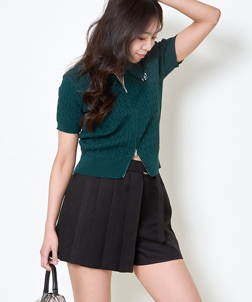 GORGE（ゴージ）の「《ダブルジップ×ロゴ刺繍》ストリートニットトップ／WZIPカーデ（カーディガン/ボレロ・レディース・グリーン/グレー/オフホワイト/その他/ボルドー・F）」の8枚目の写真
