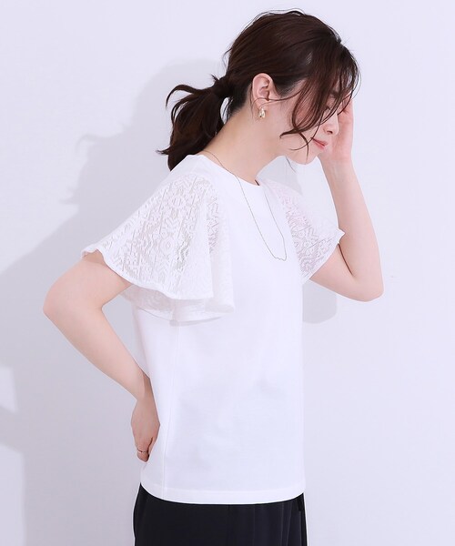 DRESKIP(ドレスキップ)の「【S-LL】大人の上品コーデに お袖レース切り替えトップス(Tシャツ/カットソー・レディース・オフホワイト/ブラック/スモーキーグリーン系・01/02/03/04)」の17枚目の写真