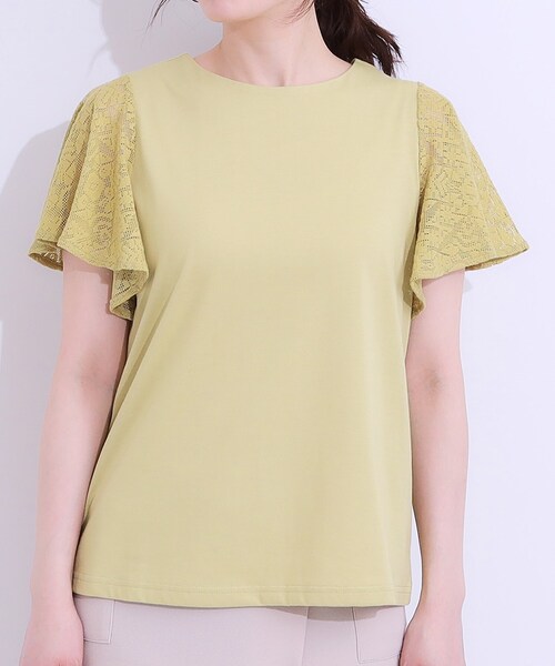 DRESKIP(ドレスキップ)の「【S-LL】大人の上品コーデに お袖レース切り替えトップス(Tシャツ/カットソー・レディース・オフホワイト/ブラック/スモーキーグリーン系・01/02/03/04)」の7枚目の写真