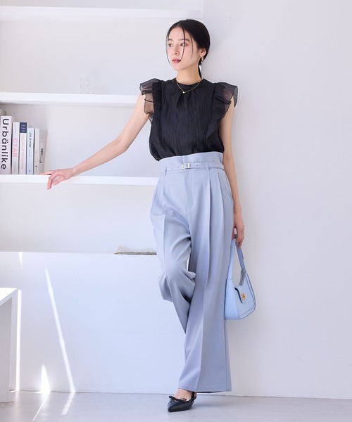 VIS(ビス)の「【店頭人気】主役級!華やぎシアーシャイニーボウタイフリルブラウス【前後2WAY】【洗える】(シャツ/ブラウス・レディース・ベージュ/ピンク/ライトグリーン/ブラック/サックスブルー/キナリ・FREE)」の7枚目の写真