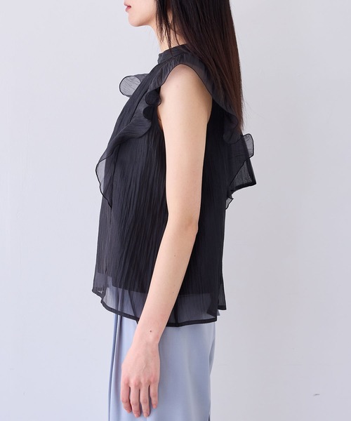 VIS(ビス)の「【店頭人気】主役級!華やぎシアーシャイニーボウタイフリルブラウス【前後2WAY】【洗える】(シャツ/ブラウス・レディース・ベージュ/ピンク/ライトグリーン/ブラック/サックスブルー/キナリ・FREE)」の10枚目の写真