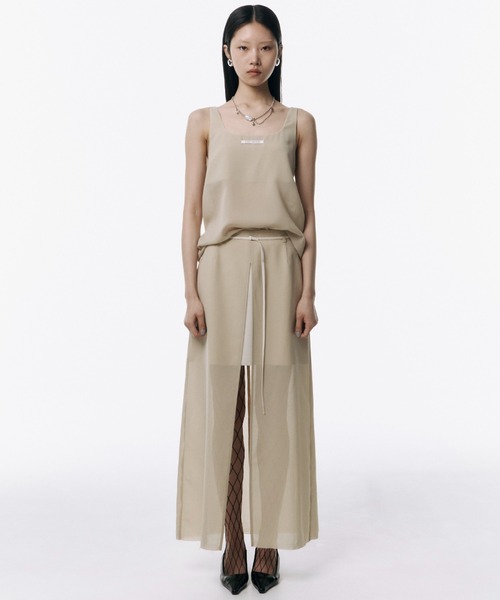 JOSEMOON SHEER COMBI SLIT SKIRT 36 WHITE SHEER COMBI SLIT