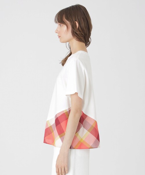 BLUE LABEL CRESTBRIDGE（ブルーレーベルクレストブリッジ）の「コンパクトピマスムースバイアスチェックTシャツ（Tシャツ/カットソー・レディース・ベージュ/オフホワイト/ホワイト系その他/ダークネイビー・38/40）」の10枚目の写真