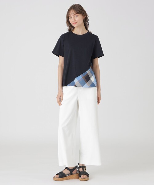 BLUE LABEL CRESTBRIDGE（ブルーレーベルクレストブリッジ）の「コンパクトピマスムースバイアスチェックTシャツ（Tシャツ/カットソー・レディース・ベージュ/オフホワイト/ホワイト系その他/ダークネイビー・38/40）」の13枚目の写真