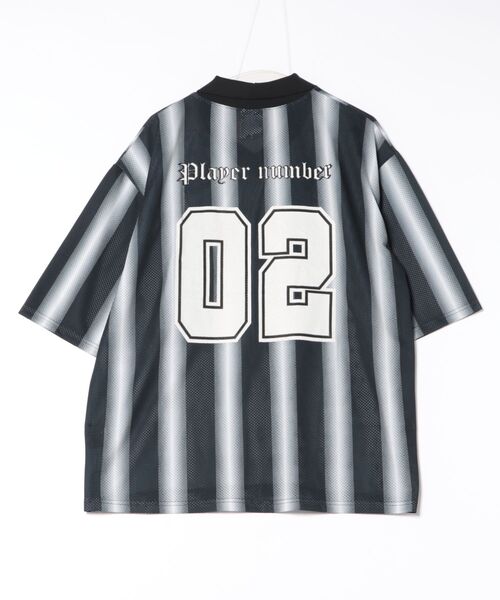 a.p.o.v.(エーピーオービー)の「a.p.o.v. ストライプオーバーサイズメッシュ襟付きサッカーシャツ(Tシャツ/カットソー・メンズ・ブルー/ブラック/レッド・ONESIZE)」の4枚目の写真