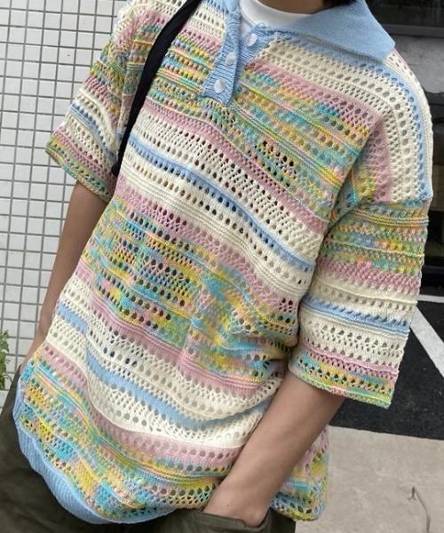Achic(アシック)の「★ 2color ニット 透かし彫り(ニット/セーター・レディース・イエロー/ブルー・M)」の9枚目の写真