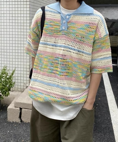 Achic(アシック)の「★ 2color ニット 透かし彫り(ニット/セーター・レディース・イエロー/ブルー・M)」の10枚目の写真