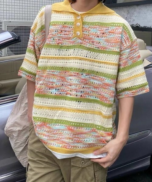 Achic(アシック)の「★ 2color ニット 透かし彫り(ニット/セーター・レディース・イエロー/ブルー・M)」の13枚目の写真