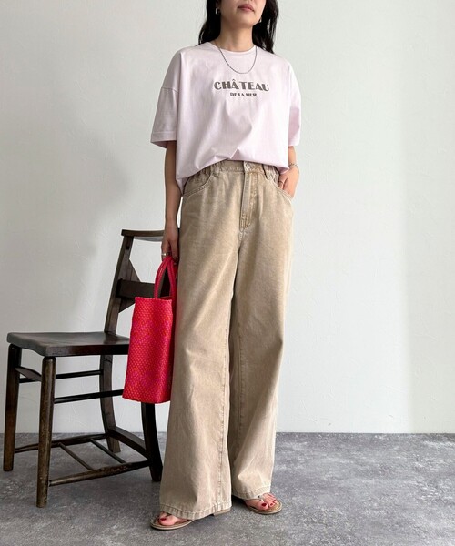 fredy emue（フレディエミュ）の「シルケット袖口 ロール5分袖ロゴTシャツ（Tシャツ/カットソー・レディース・ベージュ/オフホワイト/チャコールグレー/ベビーピンク・38）」の5枚目の写真