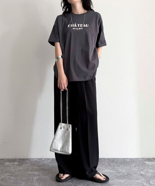 fredy emue（フレディエミュ）の「シルケット袖口 ロール5分袖ロゴTシャツ（Tシャツ/カットソー・レディース・ベージュ/オフホワイト/チャコールグレー/ベビーピンク・38）」の16枚目の写真