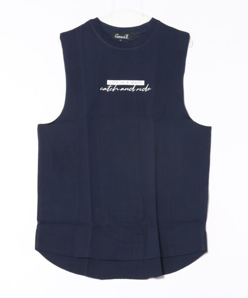 B.I.D.（ビーアイディー）の「《カットオフ　ノースリーブプリントT（Tシャツ/カットソー・メンズ・ホワイト/ネイビー・MEDIUM）」の2枚目の写真