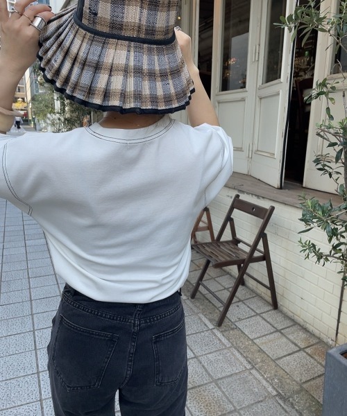 ブラウス シャツ バルーンスリーブステッチTシャツ (comochi select) / パフスリーブ カットソー ブラウス クルーネック ラウンドネ I-SOOK ブラウス シャツ バルーンスリーブステッチTシャツ