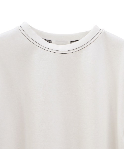 ISOOK(アイスー)の「バルーンスリーブステッチTシャツ (comochi select) / パフスリーブ カットソー ブラウス クルーネック ラウンドネック ミドル丈 半袖 5分袖 オフィスカジュアル ホワイト ブラック 白 黒(シャツ/ブラウス・レディース・ブラック/ホワイト・FREE)」の17枚目の写真