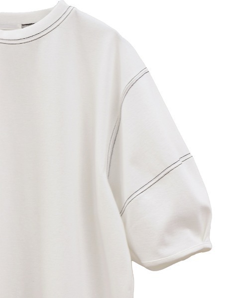ISOOK(アイスー)の「バルーンスリーブステッチTシャツ (comochi select) / パフスリーブ カットソー ブラウス クルーネック ラウンドネック ミドル丈 半袖 5分袖 オフィスカジュアル ホワイト ブラック 白 黒(シャツ/ブラウス・レディース・ブラック/ホワイト・FREE)」の18枚目の写真