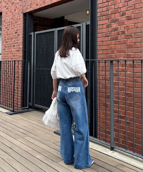 ISOOK(アイスー)の「バルーンスリーブステッチTシャツ (comochi select) / パフスリーブ カットソー ブラウス クルーネック ラウンドネック ミドル丈 半袖 5分袖 オフィスカジュアル ホワイト ブラック 白 黒(シャツ/ブラウス・レディース・ブラック/ホワイト・FREE)」の22枚目の写真