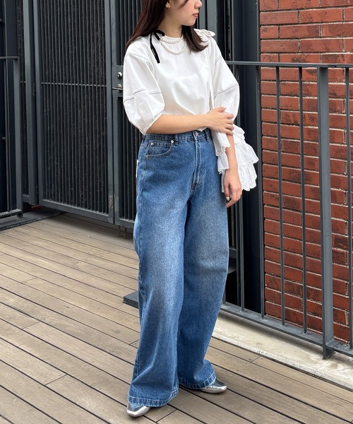 ISOOK(アイスー)の「バルーンスリーブステッチTシャツ (comochi select) / パフスリーブ カットソー ブラウス クルーネック ラウンドネック ミドル丈 半袖 5分袖 オフィスカジュアル ホワイト ブラック 白 黒(シャツ/ブラウス・レディース・ブラック/ホワイト・FREE)」の20枚目の写真