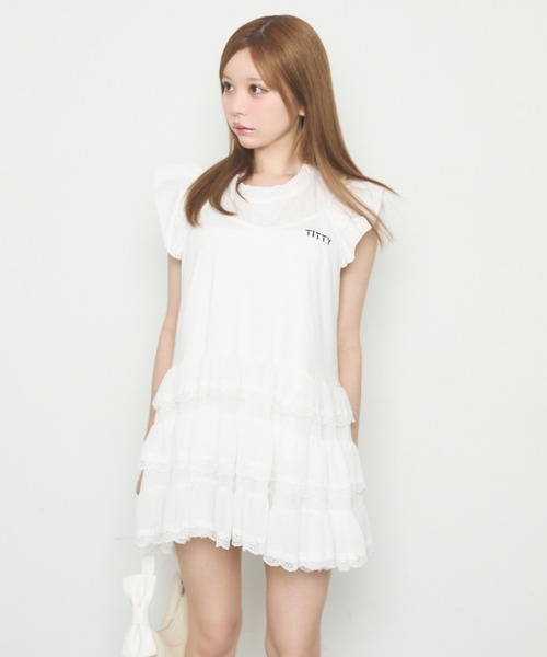 TITTY&CO.（ティティーアンドコー）の「フリルキャミワンピース（ワンピース・レディース・ホワイト/ブラック/グレー・FREE）」の7枚目の写真