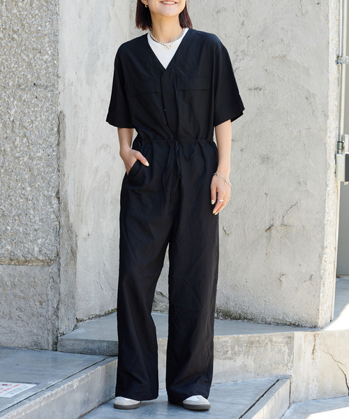 ブラック Vネック オールインワン 38 セール】追加2 ダブルポケットVネックオールインワン（つなぎ