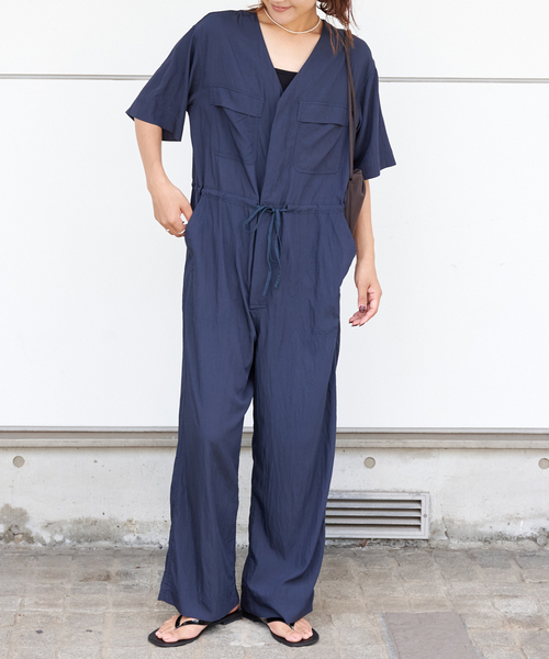 追加2 ダブルポケットVネックオールインワン（つなぎ/オールインワン