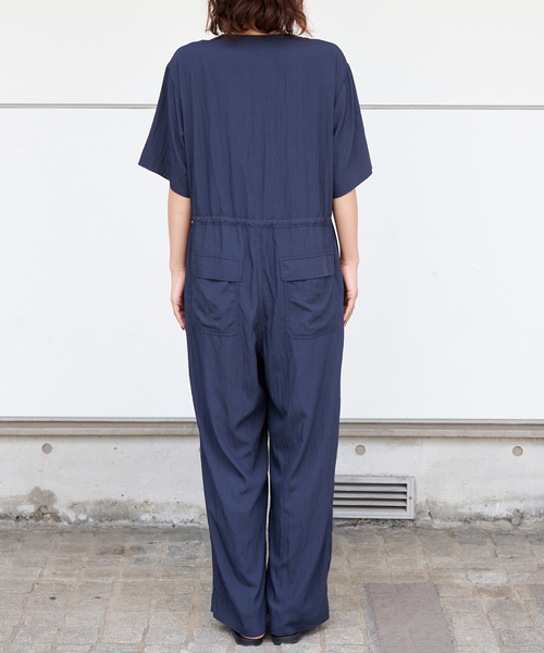 美品 ROPE' リネンコンビネゾン オールインワン Vネック ワイド ブラウン ADAM ET ROPE' オールインワン 「WEB限定」・「オケージョン」V