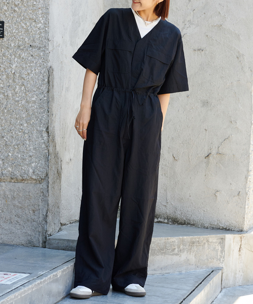 OUTDOOR PRODUCTS ダブルポケットVネックオールインワン ネイビー 追加2 ダブルポケットVネックオールインワン（つなぎ