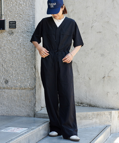 追加2 ダブルポケットVネックオールインワン（つなぎ/オールインワン