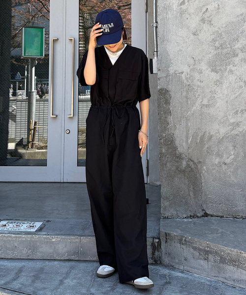 セール】追加2 ダブルポケットVネックオールインワン（つなぎ