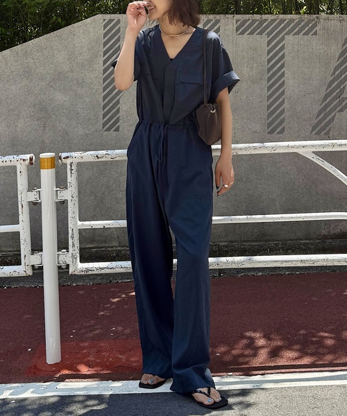 追加2 ダブルポケットVネックオールインワン（つなぎ/オールインワン