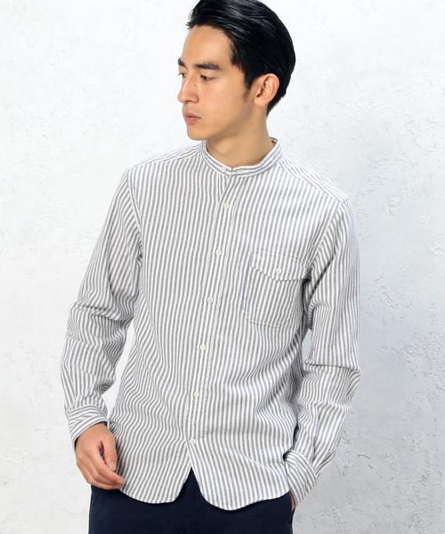 green label relaxing(グリーンレーベルリラクシング)の「BRUSH/OX/STバンドカラー H/P シャツ◆(シャツ/ブラウス・メンズ・ネイビー/ホワイト・LARGE/X-LARGE/SMALL/MEDIUM)」の2枚目の写真