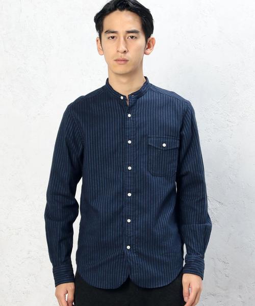 green label relaxing(グリーンレーベルリラクシング)の「BRUSH/OX/STバンドカラー H/P シャツ◆(シャツ/ブラウス・メンズ・ネイビー/ホワイト・LARGE/X-LARGE/SMALL/MEDIUM)」の4枚目の写真