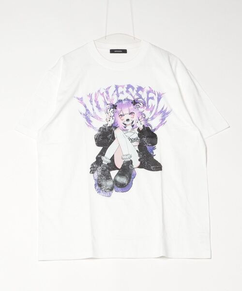 NOVESSEL(ノベセル)の「『NOVESSEL/ノベセル』イラストプリントTシャツ/ハーフスリーブカットソー(Tシャツ/カットソー・レディース・ブラック/ホワイト・FREE)」の3枚目の写真