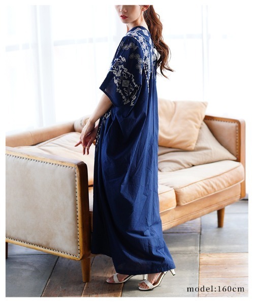 刺繍デザインインド綿カフタンワンピース（ワンピース）｜Sawa a la