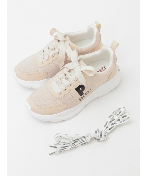 PINK HOUSE（ピンクハウス）の「Pロゴプリントチュール使いスニーカー（スニーカー・レディース・ブラック/レッド/ピンク/アイボリー/ブルーグレー・MEDIUM/LARGE/SMALL）」の8枚目の写真