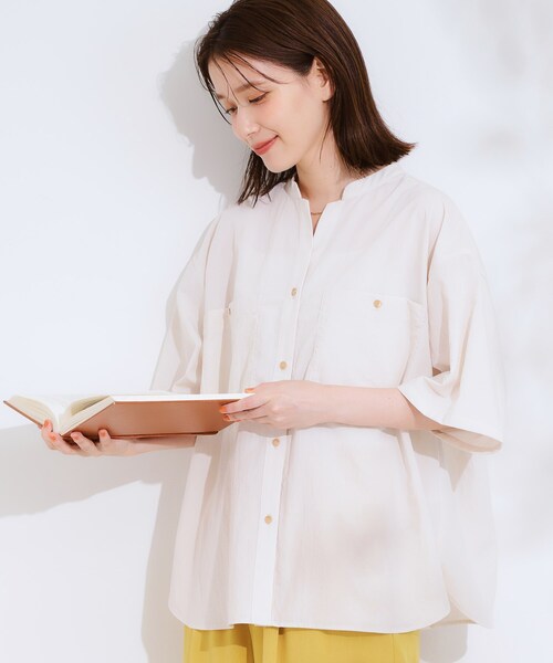 DRESKIP（ドレスキップ）の「【S-LL】大人の抜け感 ビックポケット Vネックシャツ（シャツ/ブラウス・レディース・ブラック/カーキ/ライトベージュ/ダークブラウン・01/04/03/02）」の3枚目の写真