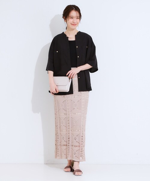 DRESKIP（ドレスキップ）の「【S-LL】大人の抜け感 ビックポケット Vネックシャツ（シャツ/ブラウス・レディース・ブラック/カーキ/ライトベージュ/ダークブラウン・01/04/03/02）」の7枚目の写真