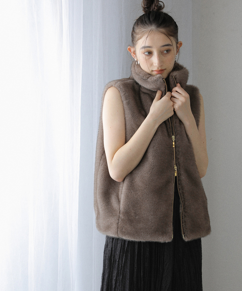 La TOTALITE（ラトータリテ）の「【洗える】スタンドカラーファージレ（ベスト・レディース・ブラウン/アイボリー・FREE）」の18枚目の写真