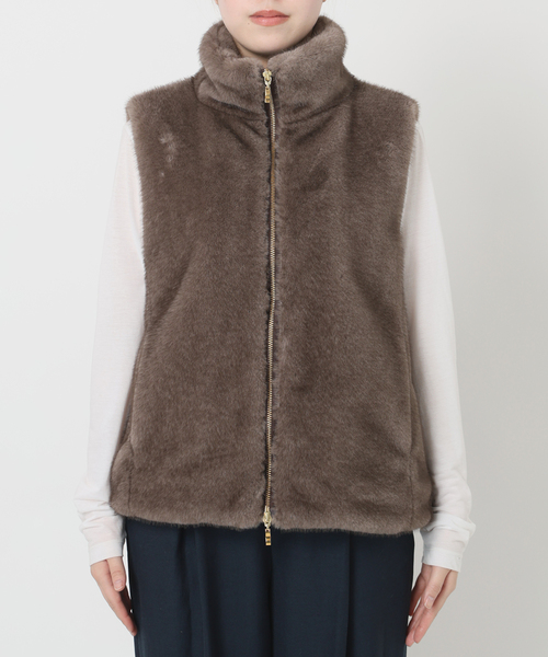 La TOTALITE（ラトータリテ）の「【洗える】スタンドカラーファージレ（ベスト・レディース・ブラウン/アイボリー・FREE）」の10枚目の写真