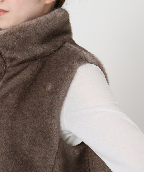 La TOTALITE（ラトータリテ）の「【洗える】スタンドカラーファージレ（ベスト・レディース・ブラウン/アイボリー・FREE）」の14枚目の写真