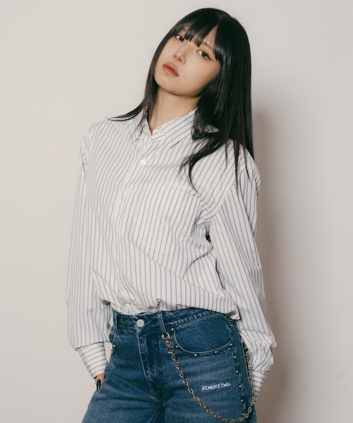 Subciety(サブサエティ)の「Supima cotton stripe shirt【WOMEN】(シャツ/ブラウス・レディース・ホワイト/グリーン/ブルー・FREE)」の2枚目の写真