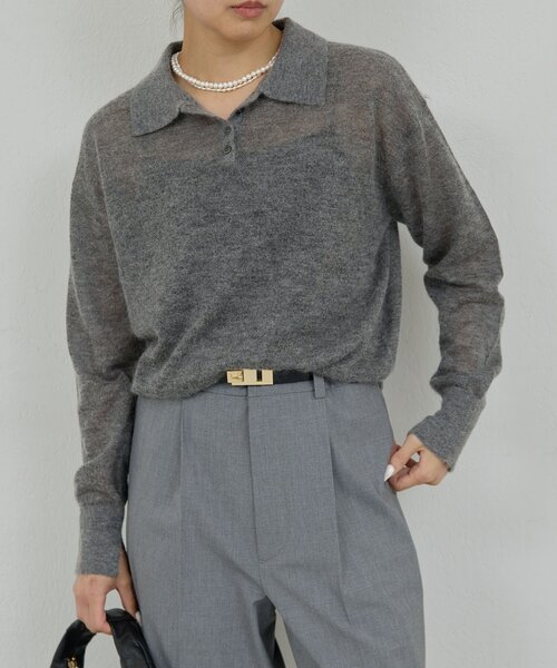 GALLARDAGALANTE（ガリャルダガランテ）の「シアーモヘヤポロニット（ニット/セーター・レディース・ベビーピンク/グレー・FREE）」の2枚目の写真