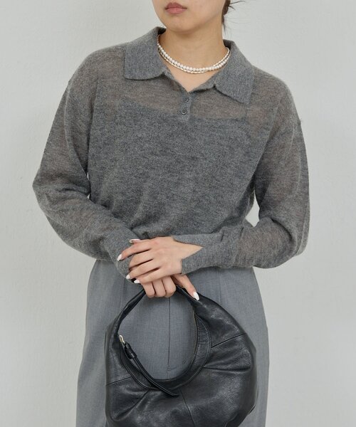 GALLARDAGALANTE（ガリャルダガランテ）の「シアーモヘヤポロニット（ニット/セーター・レディース・ベビーピンク/グレー・FREE）」の3枚目の写真