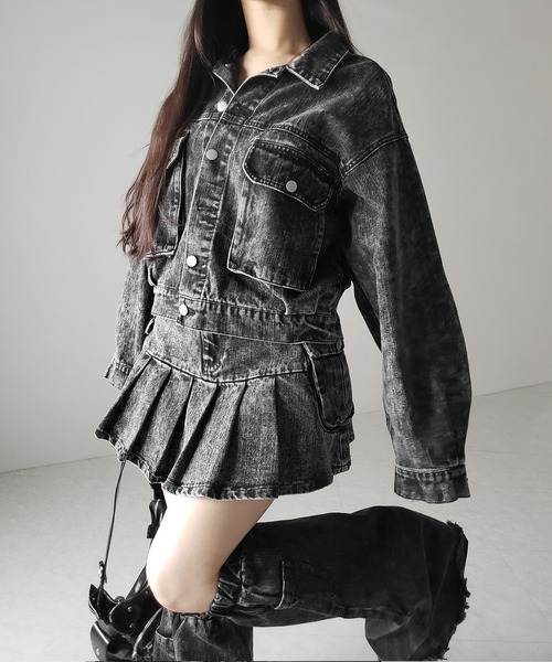 me+em select(ミームセレクト)の「【 セットアップ着用可能 】ヴィンテージケミカルブリーチプリーツデニムミニスカート / vintage bleached pleated denim mini skirt(デニムスカート・レディース・ブラック/ブルー・1/3/2)」の14枚目の写真