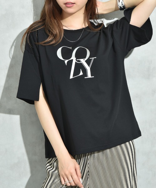 INTERPLANET（インタープラネット）の「【接触冷感】スリットスリーブロゴＴ（Tシャツ/カットソー・レディース・キャメル/ブラック/オフホワイト・FREE）」の11枚目の写真