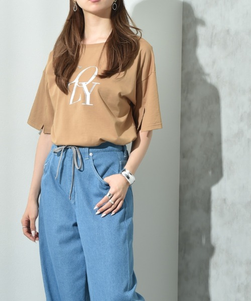 INTERPLANET（インタープラネット）の「【接触冷感】スリットスリーブロゴＴ（Tシャツ/カットソー・レディース・キャメル/ブラック/オフホワイト・FREE）」の18枚目の写真