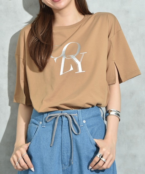 INTERPLANET（インタープラネット）の「【接触冷感】スリットスリーブロゴＴ（Tシャツ/カットソー・レディース・キャメル/ブラック/オフホワイト・FREE）」の20枚目の写真