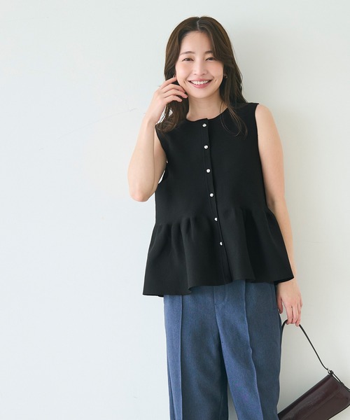 coca（coca）（コカ）の「シルバーボタンペプラムニットベスト（ベスト・レディース・ブラック/グレイッシュベージュ・L/M/S）」の5枚目の写真